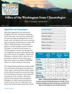 Office of the Washington State Climatologist May 2018 Report and Outlook May 4, 2018 http://www.climate.washington.edu/