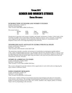 SPRINGGENDER AND WOMEN’S STUDIES COURSE OFFERINGS INTRODUCTION TO GENDER AND WOMEN’S STUDIES Gender and Women’s Studies 10
