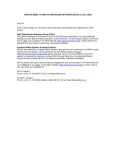 UPDATE EMAIL TO NAIF STAKEHOLDER NETWORK DATED 25 JULY 2005
