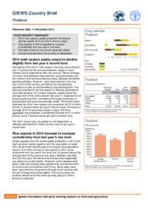 GIEWS Country Brief Thailand Reference Date: 11-November-2014 FOOD SECURITY SNAPSHOT  2014 main season paddy production forecast to decline slightly from last year’s record output
