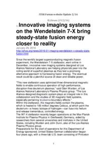 ITER Forum website Update 2/16 B.J.GreenInnovative imaging systems on the Wendelstein 7-X bring steady-state fusion energy