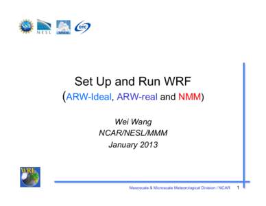 Set Up and Run WRF (ARW-Ideal, ARW-real and NMM) Wei Wang NCAR/NESL/MMM January 2013