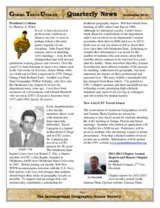 GAMMA THETA UPSILON  Quarterly News President’s Column by Thomas A. Wikle