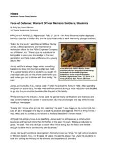 News American Forces Press Service EWS ARTICLE  Face of Defense: Warrant Officer Mentors Soldiers, Students