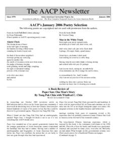 The AACP Newsletter Asian American Curriculum Project, Inc. AsianAmericanBooks.com - The Most Complete Nonprofit-Source for Asian American Books Since 1970