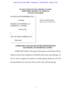 Case 1:14-cv[removed]RWS Document 1 Filed[removed]Page 1 of 15  IN THE UNITED STATES DISTRICT COURT NORTHERN DISTRICT OF GEORGIA ATLANTA DIVISION FLANIGAN’S ENTERPRISES, INC., )