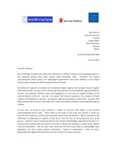 Microsoft Word - Letter to Frontex on its study on unaccompanied minors in Europe from Save Children, Human Rights Watch and th