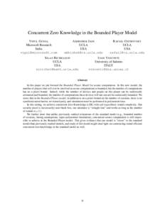 Concurrent Zero Knowledge in the Bounded Player Model V IPUL G OYAL Microsoft Research India 