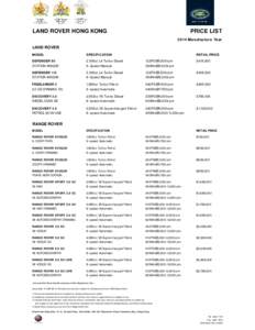 PRICE LIST  LAND ROVER HONG KONG 2014 Manufacture Year