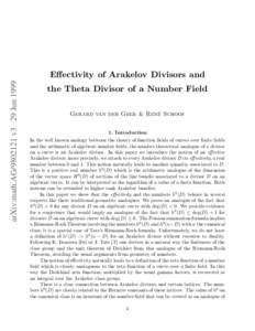arXiv:math.AGv3 29 JunEffectivity of Arakelov Divisors and the Theta Divisor of a Number Field Gerard van der Geer & Ren´ e Schoof