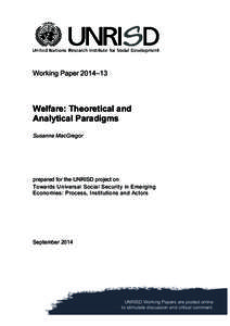 Working Paper 2014–13  Welfare: Theoretical and Analytical Paradigms Susanne MacGregor