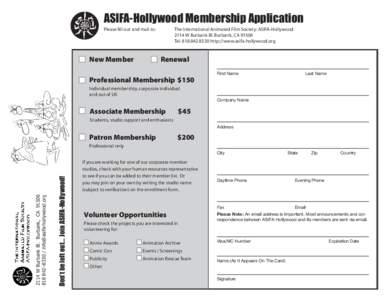 ASIFA-Hollywood Membership Application Please fill The InternationalAnimated AnimatedFilm FilmSociety: