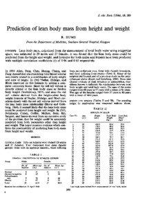 J. clin. Path[removed]), 19, 389  Prediction of lean body mass from height and weight