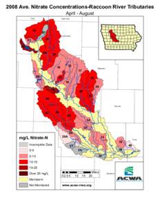 2008 Ave. Nitrate Concentrations-Raccoon River Tributaries April - August Clay  Palo Alto