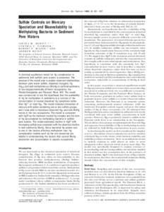 Environ. Sci. Technol. 1999, 33, Sulfide Controls on Mercury Speciation and Bioavailability to Methylating Bacteria in Sediment Pore Waters