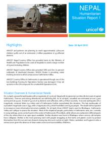 NEPAL Humanitarian Situation Report 1 Highlights