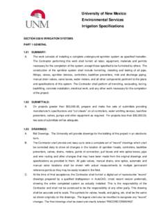 University of New Mexico Environmental Services Irrigation Specifications SECTIONIRRIGATION SYSTEMS PART 1 GENERAL