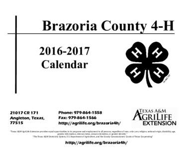 Brazoria County 4-HCalendarCR 171 Angleton, Texas,
