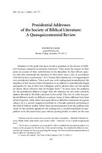 JBL 125, no[removed]): 167–77  Presidential Addresses of the Society of Biblical Literature: A Quasquicentennial Review patrick gray