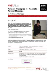 Natural Therapies for Animals – Animal Massage at Richmond College Course No:  27462