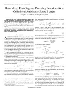 IEEE SIGNAL PROCESSING LETTERS, VOL. 10, NO. 1, JANUARYGeneralized Encoding and Decoding Functions for a Cylindrical Ambisonic Sound System