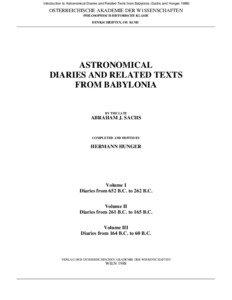 Introduction Astronomical Diaries and Related Texts
