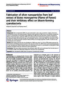 Fabrication of silver nanoparticles from leaf extract of Butea monosperma (Flame of Forest) and their inhibitory effect on bloom-forming cyanobacteria