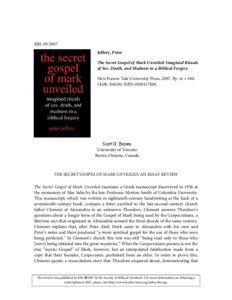 RBL[removed]Jeffery, Peter The Secret Gospel of Mark Unveiled: Imagined Rituals