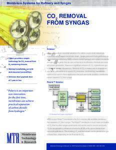 Membrane Systems for Refinery and Syngas  CO2 REMOVAL FROM SYNGAS  Problem