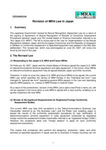 Information  Revision of MRA Law in Japan 1.  Summary
