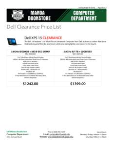 Last Updated: Page 1 of 2 Dell Clearance Price List Dell XPS 15 CLEARANCE