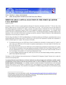 Irrevocable Capital Election in the First Quarter Call Report