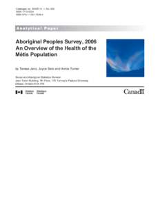 Aboriginal Peoples Survey, 2006: An Overview of the Health of the Métis Population