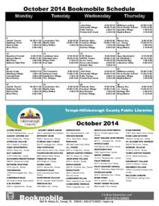 October 2014 Bookmobile Schedule Monday Tuesday  Wednesday