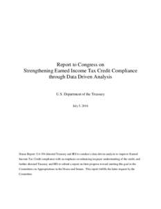 Report to Congress on Strengthening Earned Income Tax Credit Compliance through Data Driven Analysis