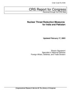 Nuclear Threat Reduction Measures  for India and Pakistan
