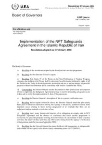 GOVImplementation of the NPT Safeguards Agreement in the Islamic Republic of Iran