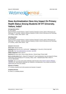 Article ID: WMC004008  ISSN[removed]Does Acclimatization Have Any Impact On Primary Health Status Among Students Of VIT University,
