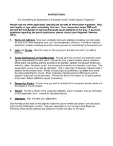 Instructions for completing an application to transport and/or collect aquatic vegetation
