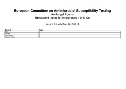 European Committee on Antimicrobial Susceptibility Testing Antifungal Agents Breakpoint tables for interpretation of MICs Version 4.1, valid from[removed]Content