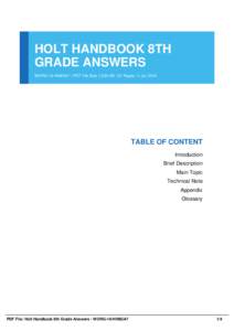 HOLT HANDBOOK 8TH GRADE ANSWERS WORG-10-HH8GA7 | PDF File Size 1,033 KB | 31 Pages | 1 Jul, 2016 TABLE OF CONTENT Introduction
