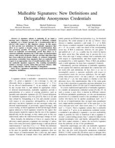 Malleable Signatures: New Definitions and Delegatable Anonymous Credentials Melissa Chase Markulf Kohlweiss