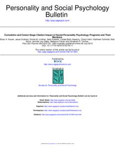 Personality and Social Psychology Bulletin http://psp.sagepub.com/ Cumulative and Career-Stage Citation Impact of Social-Personality Psychology Programs and Their Members