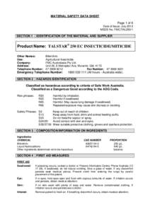 MATERIAL SAFETY DATA SHEET Page 1 of 6 Date of Issue: July 2012 MSDS No. FMC/TAL250/1  SECTION 1