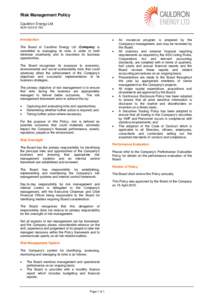 Risk Management Policy Cauldron Energy Ltd ACN 