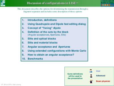 Discussion of configurations in LISE++ This document describes the options for determining the transmission through a fragment separator and includes some description of these options 1.
