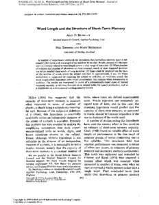 BADDELEY, ALAN D., Word Length and the Structure of Short-Term Memory , Journal of Verbal Learning and Verbal Behavior, 14::Dec.) p.575 BADDELEY, ALAN D., Word Length and the Structure of Short-Term Memory , Jour