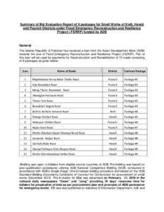 Summary of Bid Evaluation Report of 9 packages for Small Works of Kotli, Haveli and Poonch Districts under Flood Emergency Reconstruction and Resilience Project ( FERRP) funded by ADB General The Islamic Republic of Paki