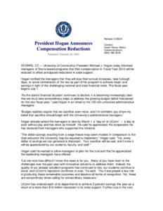 Release # President Hogan Announces Compensation Reductions Released: February 26, 2009