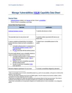 VULN Capability Data Sheet v2  October 8, 2014 Manage Vulnerabilities (VULN) Capability Data Sheet Desired State: